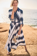 Joseph Ribkoff Stripe Print Fit & Flare Shirt Dress with Sash Style 261936