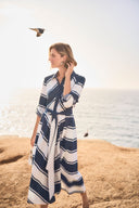 Joseph Ribkoff Stripe Print Fit & Flare Shirt Dress with Sash Style 261936