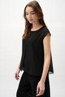 Joseph Ribkoff Short Sleeve Chiffon Pleated Top Style 262068