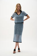 Joseph Ribkoff Stripe Boxy Top With Polo Collar Style 262147