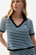 Joseph Ribkoff Stripe Boxy Top With Polo Collar Style 262147