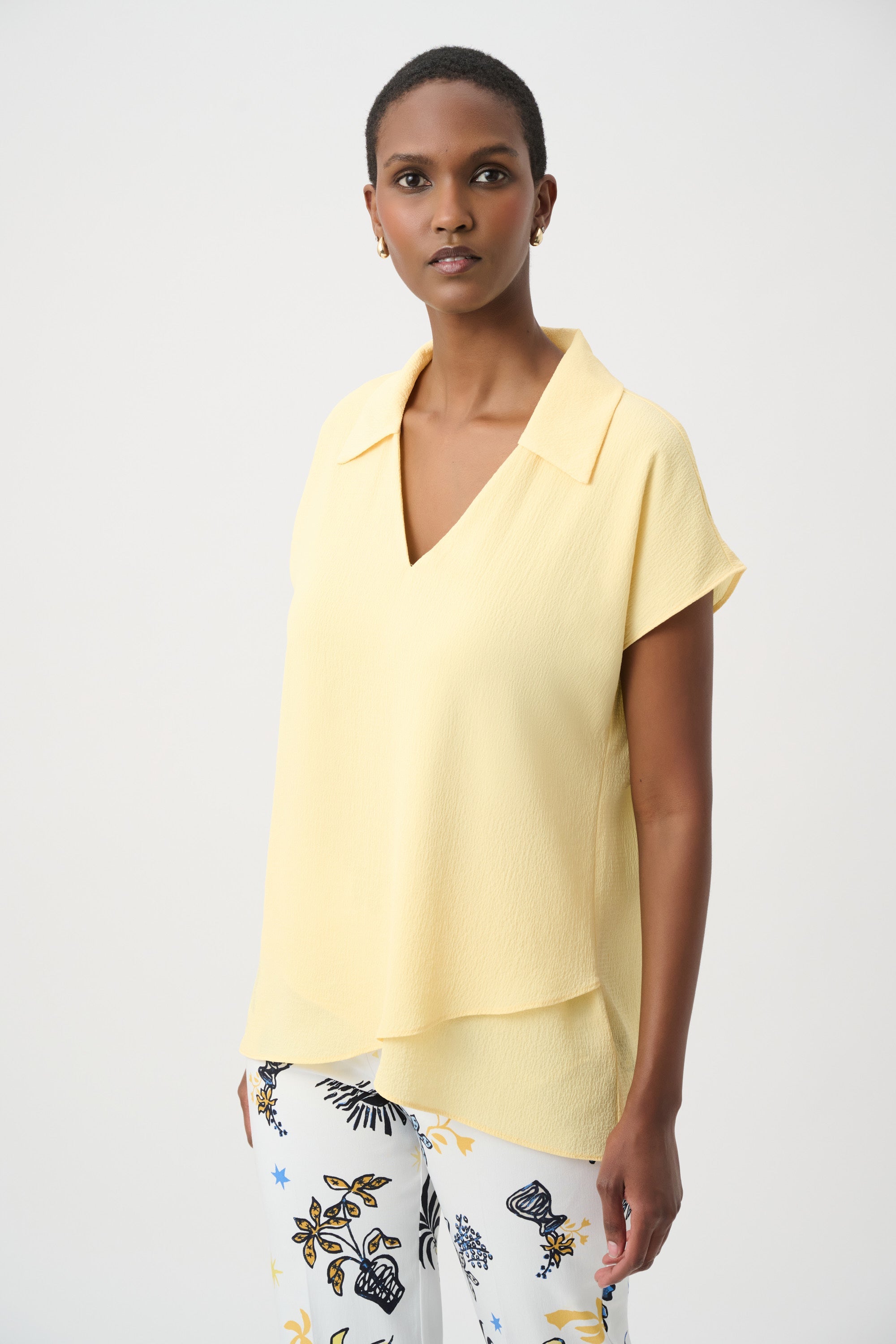 Joseph Ribkoff High-Low Layered Top With Shirt Collar Style 262148