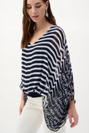 Joseph Ribkoff Stripe & Conversational Print Poncho Top Style 262188