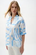 Joseph Ribkoff Geometric Print Straight Top With Puff Sleeves Style 262199