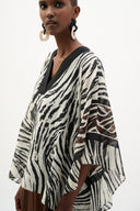 Joseph Ribkoff Sheer Woven Animal Print And Silky Knit Poncho Top Style 262203