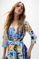 Joseph Ribkoff Stretch Cotton Tropical Print A-Line Wrap Dress Style 262225