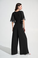 Joseph Ribkoff Wrap Wide Leg Jumpsuit With Rhinestone Trim Style 262716