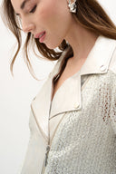 Joseph Ribkoff Faux Suede Foiled Knit Moto Jacket Style 262902