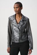 Joseph Ribkoff Faux Suede Foiled Moto Jacket Style 262902