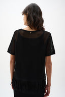 Joseph Ribkoff Viscose Sweater Knit Top With Fringe Trim Style 262928