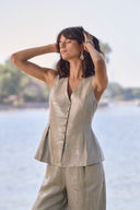 Joseph Ribkoff Foiled Linen Peplum Vest Style 2629444