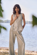 Joseph Ribkoff Foiled Linen Peplum Vest Style 262944