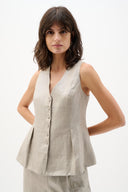 Joseph Ribkoff Foiled Linen Peplum Vest Style 262944