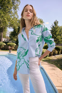 Joseph Ribkoff Cotton Stripe Floral Print Boxy Blouse Style 262951