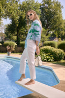 Joseph Ribkoff Cotton Stripe Floral Print Boxy Blouse Style 262951