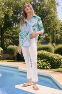 Joseph Ribkoff Cotton Stripe Floral Print Boxy Blouse Style 262951