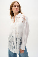 Joseph Ribkoff Cotton Lace Boxy Blouse With Embroidery Style 262952
