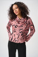Joseph Ribkoff Textured Satin Animal-Print Cowl Top Style 263003
