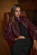Joseph Ribkoff Leatherette Mock-Neck Bomber Jacket Style 263971