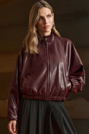 Joseph Ribkoff Leatherette Mock-Neck Bomber Jacket Style 263971