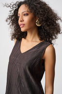 Joseph Ribkoff Pleated Satin Flared V-Neck Top Style 263051