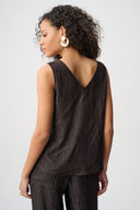 Joseph Ribkoff Pleated Satin Flared V-Neck Top Style 263051