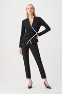 Joseph Ribkoff Silky Knit Contrast Trim Wrap Top Style 263053