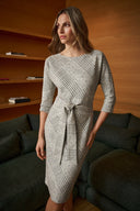 Joseph Ribkoff Plaid Jacquard Belted Sheath Dress Style 263062