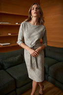 Joseph Ribkoff Plaid Jacquard Belted Sheath Dress Style 263062