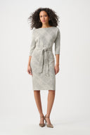 Joseph Ribkoff Plaid Jacquard Belted Sheath Dress Style 263062