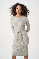 Joseph Ribkoff Plaid Jacquard Belted Sheath Dress Style 263062