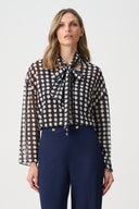 Joseph Ribkoff Chiffon Geometric-Print Tie-Neck Blouse Style 263102.