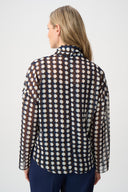 Joseph Ribkoff Chiffon Geometric-Print Tie-Neck Blouse Style 263102