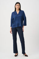 Joseph Ribkoff Crushed Satin Straight V-Neck Top Style 263141