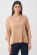 Joseph Ribkoff Crushed Satin Straight V-Neck Top Style 263141.