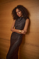 Joseph Ribkoff Pleated Satin Sleeveless Midi Dress Style 263147