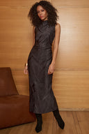 Joseph Ribkoff Pleated Satin Sleeveless Midi Dress Style 263147