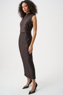 Joseph Ribkoff Pleated Satin Sleeveless Midi Dress Style 263147