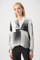 Joseph Ribkoff Satin Geometric Print Boxy Top Style 263153