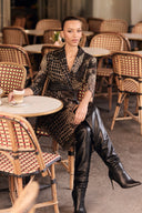 Frank Lyman Black/Choco Animal Print Wrap Dress Style 263215