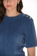 Frank Lyman Jeweled Button Short-Sleeve Pullover Style 263322