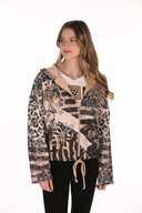 Frank Lyman Jeweled Hooded Animal-Print Top Style 263707