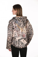 Frank Lyman Jeweled Hooded Animal-Print Top Style 263707