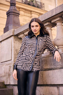 Frank Lyman Geometric Stripe Button-Down Shirt Style 263715