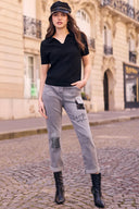 Frank Lyman Embellished Mid-Rise Denim Trousers Style 264819