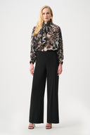 Joseph Ribkoff Chiffon Animal Print Boxy Top With Bow Tie Style 263743