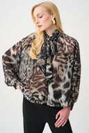 Joseph Ribkoff Chiffon Animal Print Boxy Top With Bow Tie Style 263743