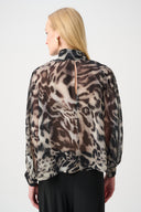 Joseph Ribkoff Chiffon Animal Print Boxy Top With Bow Tie Style 263743