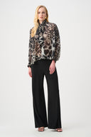 Joseph Ribkoff Chiffon Animal Print Boxy Top With Bow Tie Style 263743