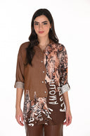 Frank Lyman Jeweled Animal & Text-Print Blouse Style 263759